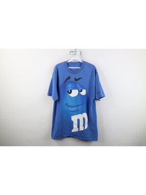 Vintage Mars Candy M&Ms Mens Large Faded Jumbo Print Blue Candy T-Shirt Cotton